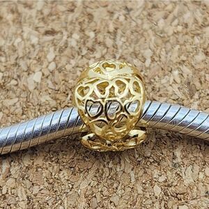 18K GOLD 925 STERLING SILVER HEART CUTOUT SPACER CHARM FOR PANDORA AND BRIGHTON